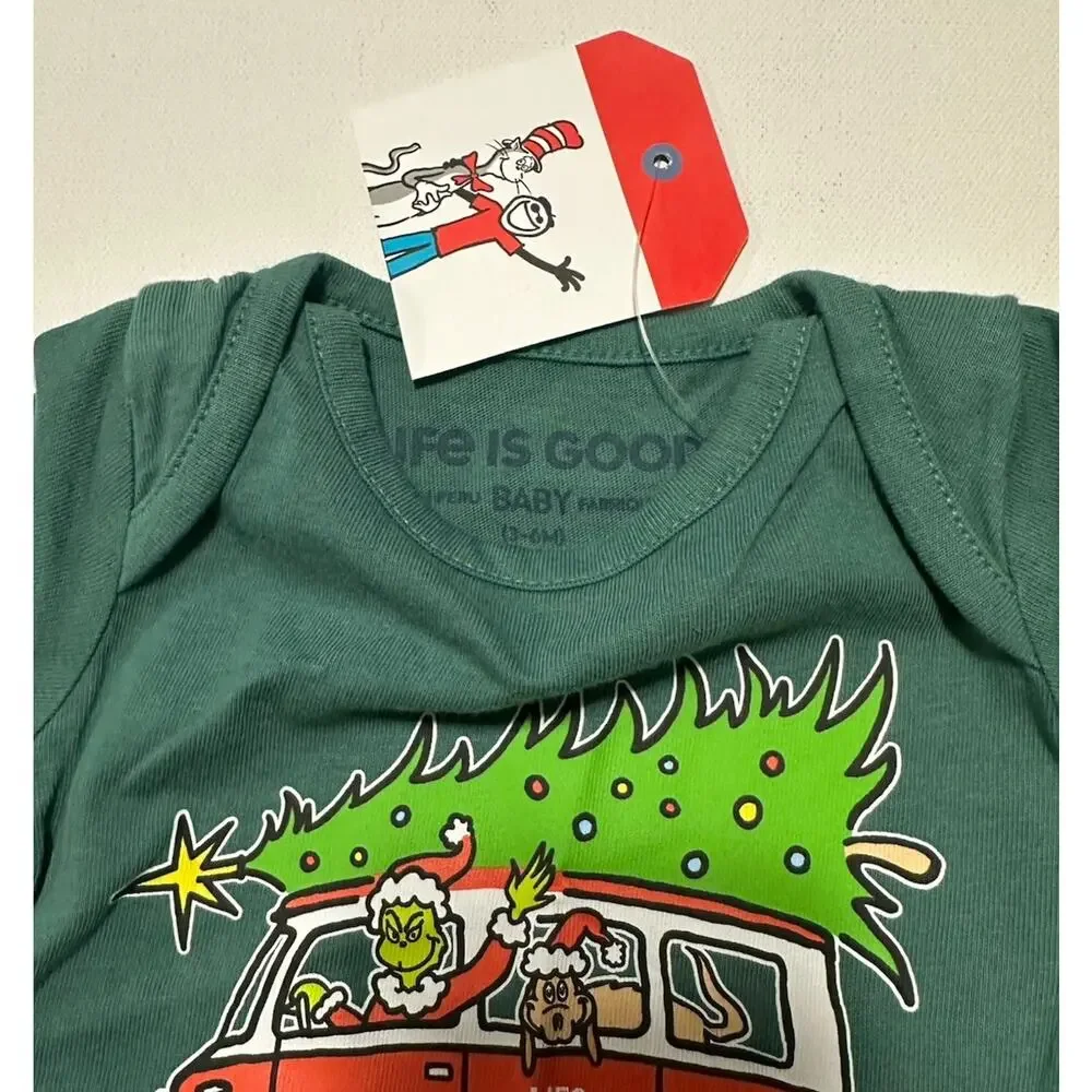 Life Is Good Baby Grinch Who-ville Or Bust One Piece Christmas Romper 3-6 Months